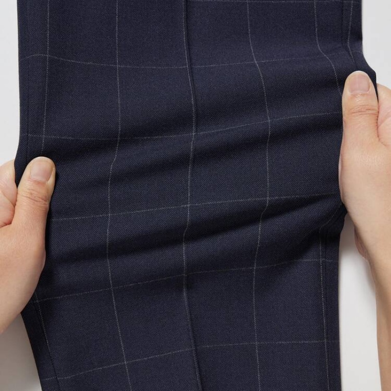 Navy Uniqlo Smart Patterned Ankle Length Men Pants | 7116751