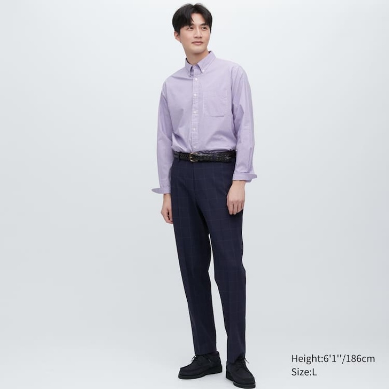 Navy Uniqlo Smart Patterned Ankle Length Men Pants | 7116751