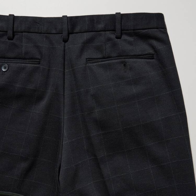 Navy Uniqlo Smart Windowpane Checked Ankle Length Men Pants | 5465279