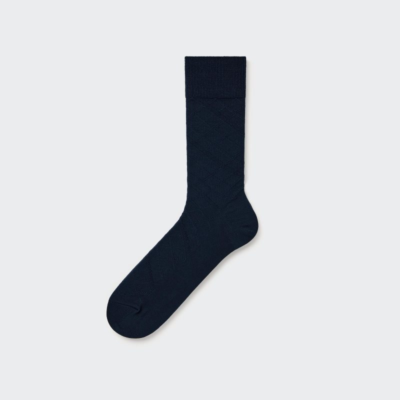 Navy Uniqlo Supima Cotton Links Checked Men Socks | 641462