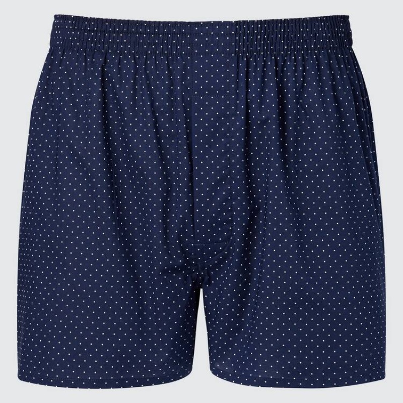Navy Uniqlo Woven Dotted Boxer Men Underwear | 9914771