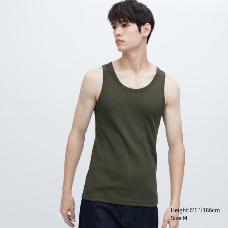 Olive Uniqlo Dry Color Ribbed Women Tank Top | 6044552