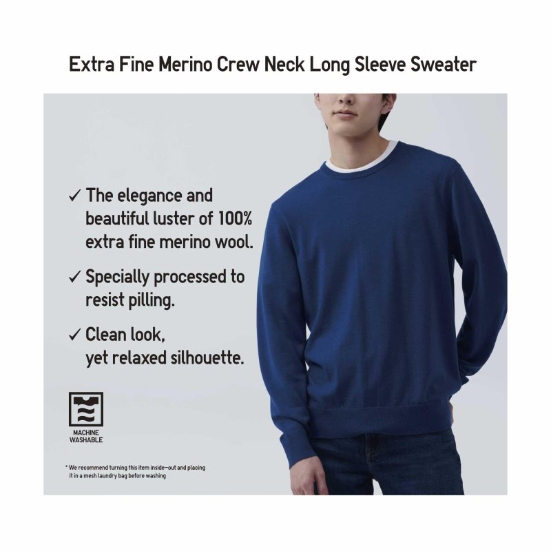 Olive Uniqlo Extra Fine Merino Crew Neck Men Sweaters | 8050527
