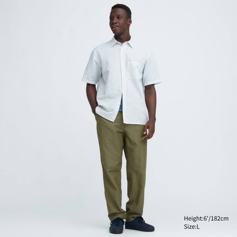 Olive Uniqlo Linen Blend Relaxed Fit Men Pants | 2980940