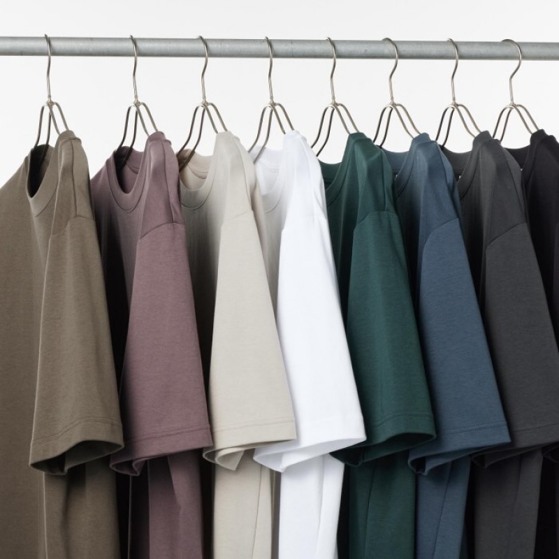Olive Uniqlo U AIRism Cotton Oversized Crew Neck Half-Sleeve Women T Shirts | 5221502