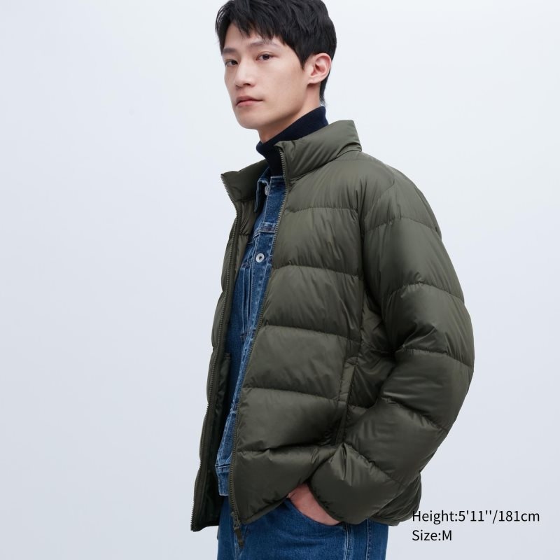 Olive Uniqlo Ultra Light Down 3d Cut Wide Quilt Men Jackets | 892128
