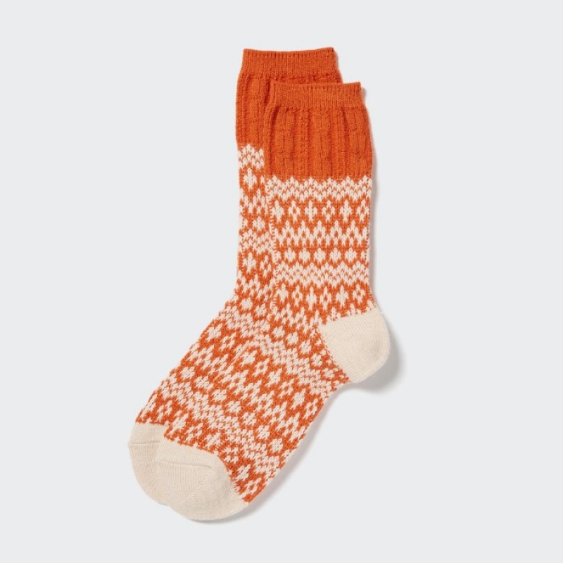 Orange Uniqlo HEATTECH Fair Isle Women Socks | 3255906