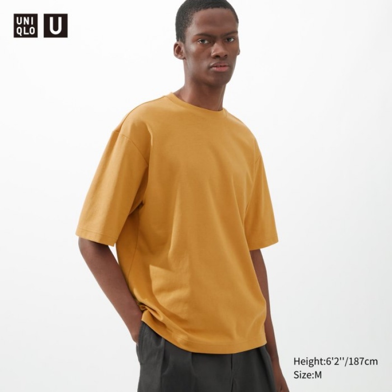 Orange Uniqlo U AIRism Cotton Oversized Crew Neck Half-Sleeve Women T Shirts | 481815