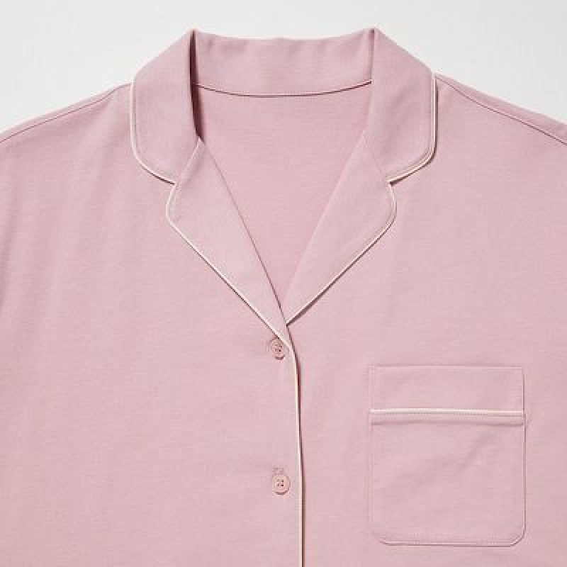 Pink Uniqlo AIRism Cotton Long-Sleeve Women Pajamas | 5668096