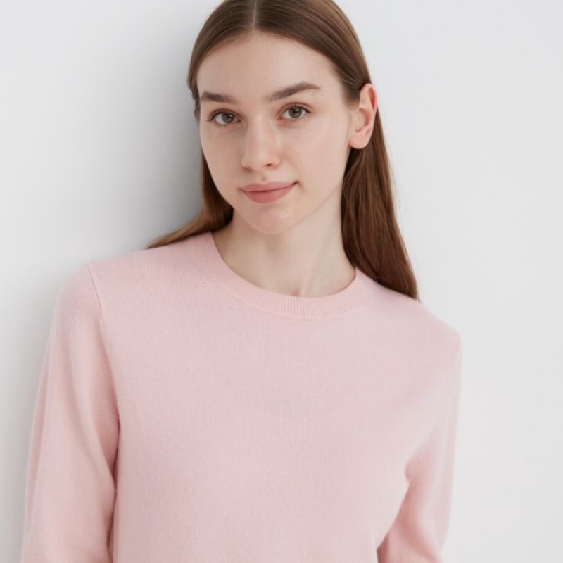 Pink Uniqlo Cashmere Crew Neck Long-sleeve Women Sweaters | 1446804