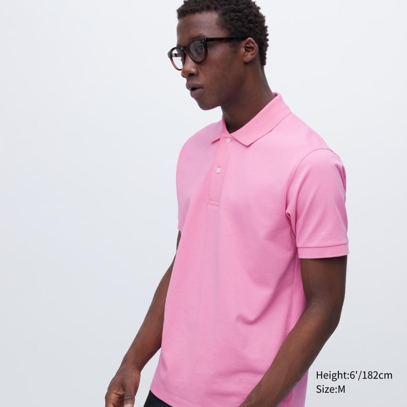 Pink Uniqlo Dry Pique Short-sleeve Men Polo Shirts | 6815791