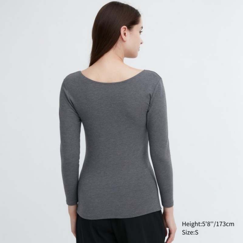 Pink Uniqlo HEATTECH Cotton Scoop Neck Long-Sleeve Women T Shirts | 8063646