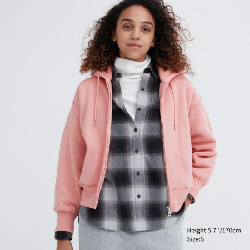 Pink Uniqlo HEATTECH Pile-Lined Sweat Full-Zip Women Hoodie | 2833487