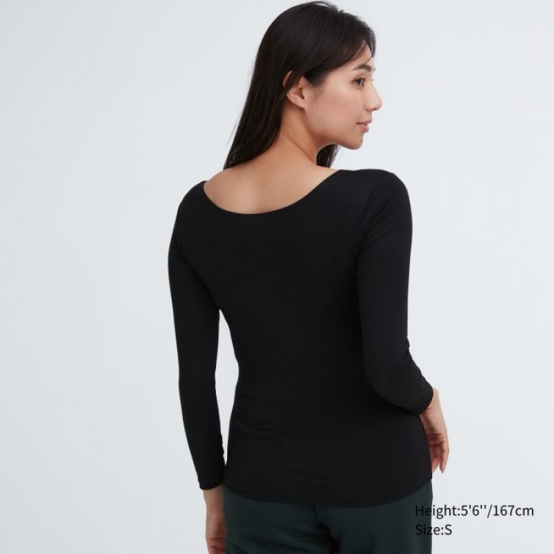 Pink Uniqlo HEATTECH Scoop Neck Long-Sleeve Women T Shirts | 65477