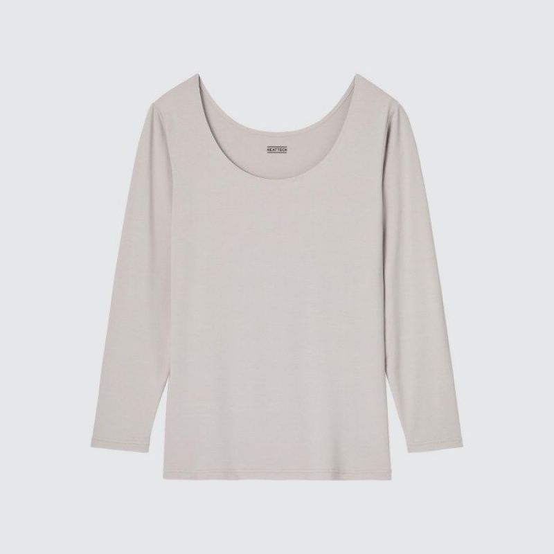 Pink Uniqlo HEATTECH Scoop Neck Long-Sleeve Women T Shirts | 65477
