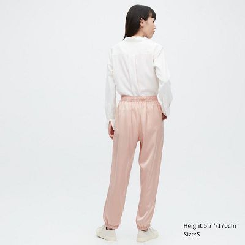 Pink Uniqlo Satin Drape Women Joggers | 5977153