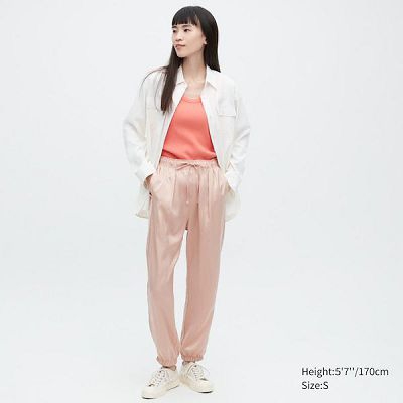Pink Uniqlo Satin Drape Women Joggers | 5977153
