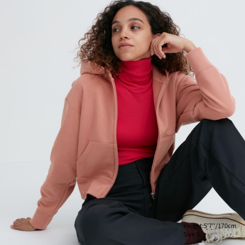 Pink Uniqlo Sweat Full-Zip Long-Sleeve Women Hoodie | 2101850
