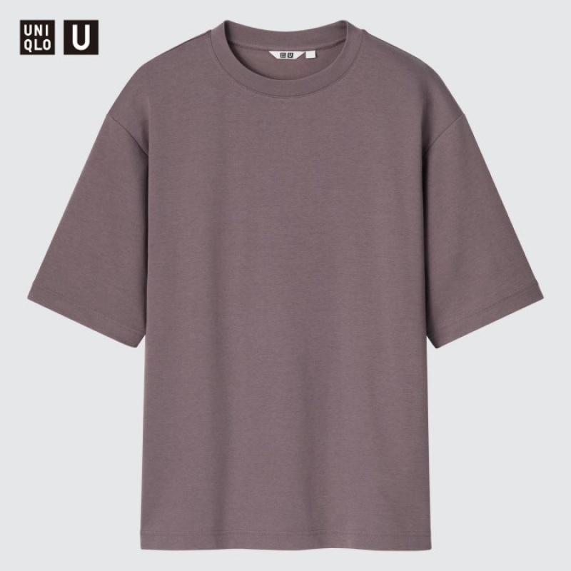 Pink Uniqlo U AIRism Cotton Oversized Crew Neck Half-Sleeve Women T Shirts | 1518190