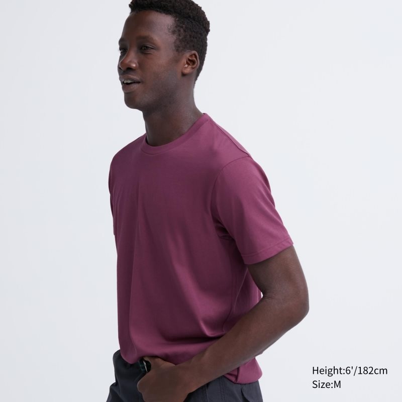 Purple Uniqlo Dry Color Crew Neck Short-Sleeve Men T Shirts | 7657177
