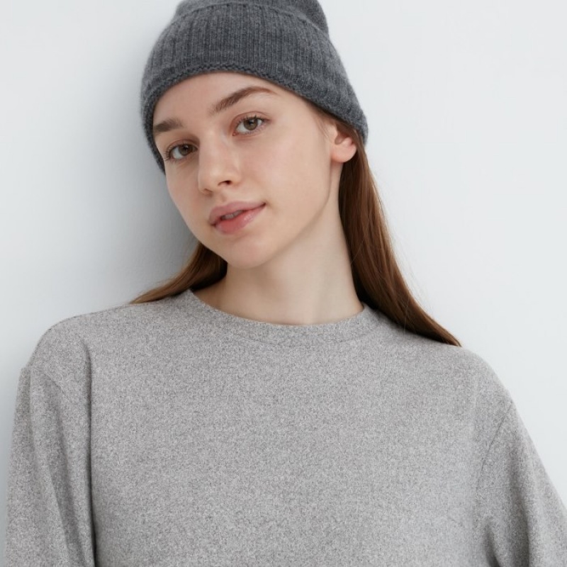 Purple Uniqlo Soft Knitted Fleece Crew Neck Long-Sleeve Women T Shirts | 3303297