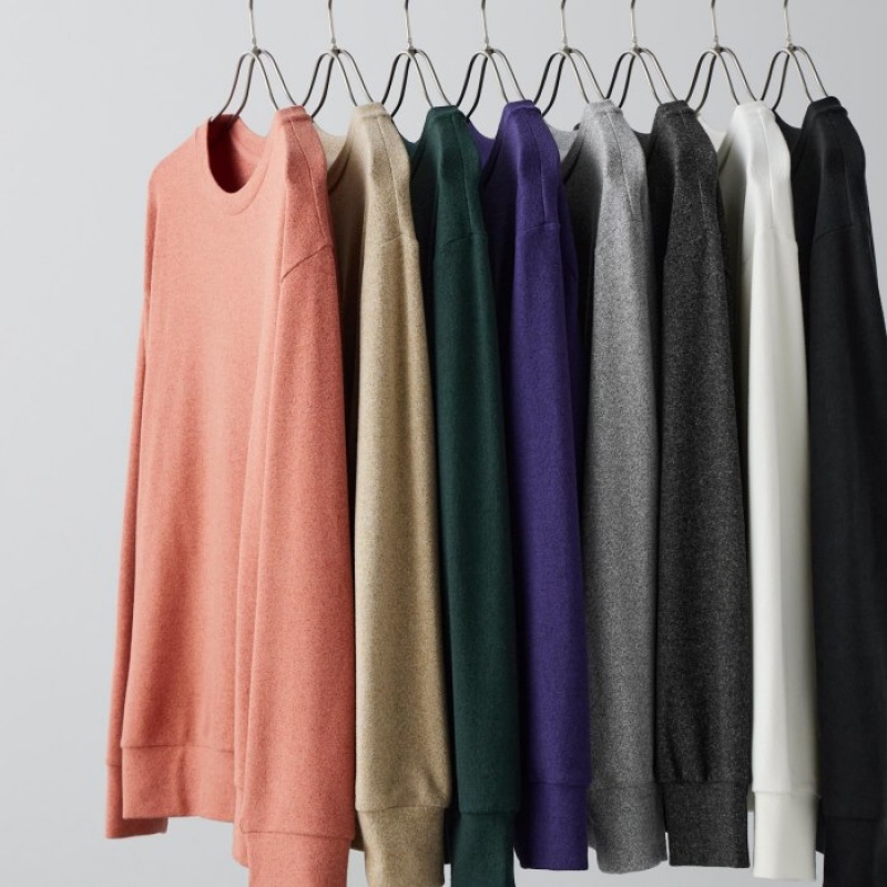 Purple Uniqlo Soft Knitted Fleece Crew Neck Long-Sleeve Women T Shirts | 3303297