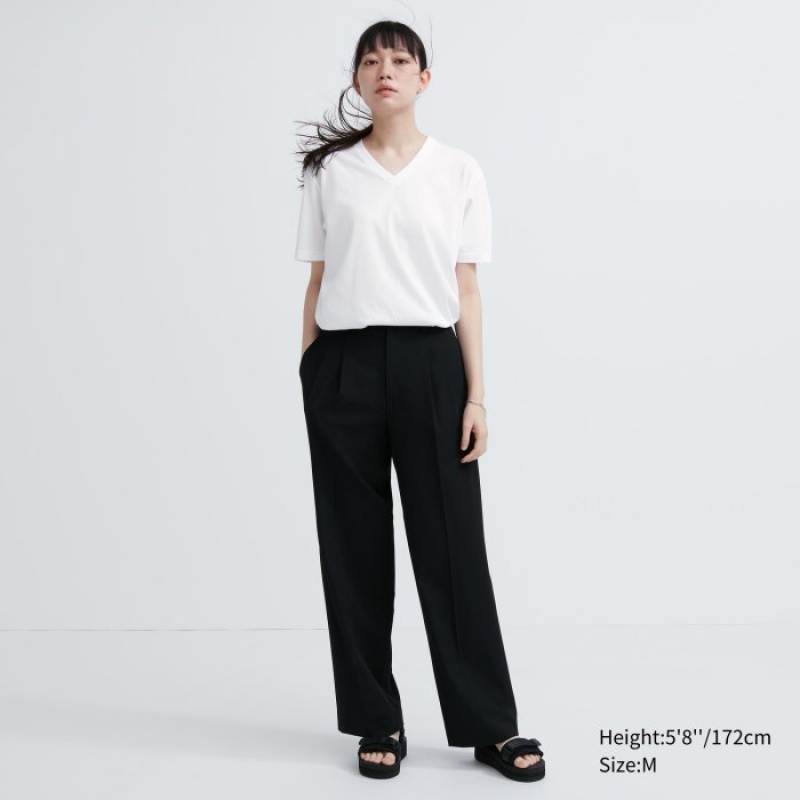 Red Uniqlo Dry Color V-Neck Short-Sleeve Women T Shirts | 6262217