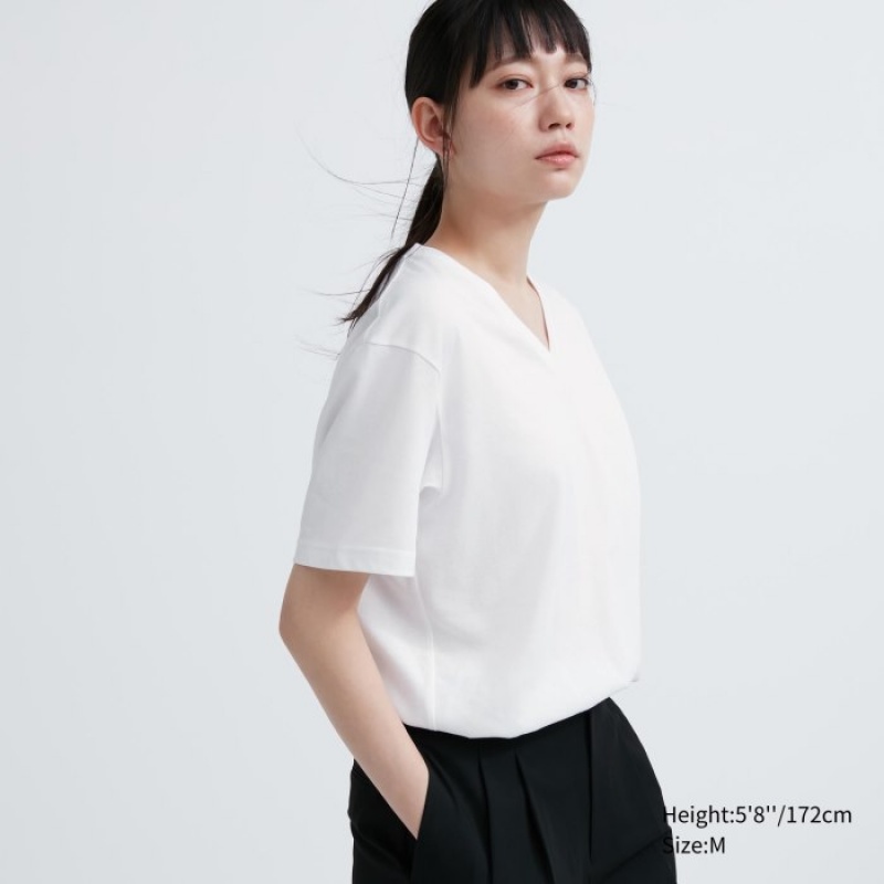 Red Uniqlo Dry Color V-Neck Short-Sleeve Women T Shirts | 6262217