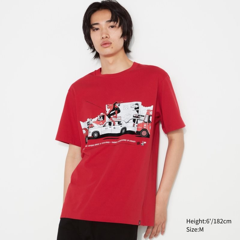 Red Uniqlo Marvel Art Collection By Mondo Ut Short Sleeve Graphic Men T Shirts | 2065050