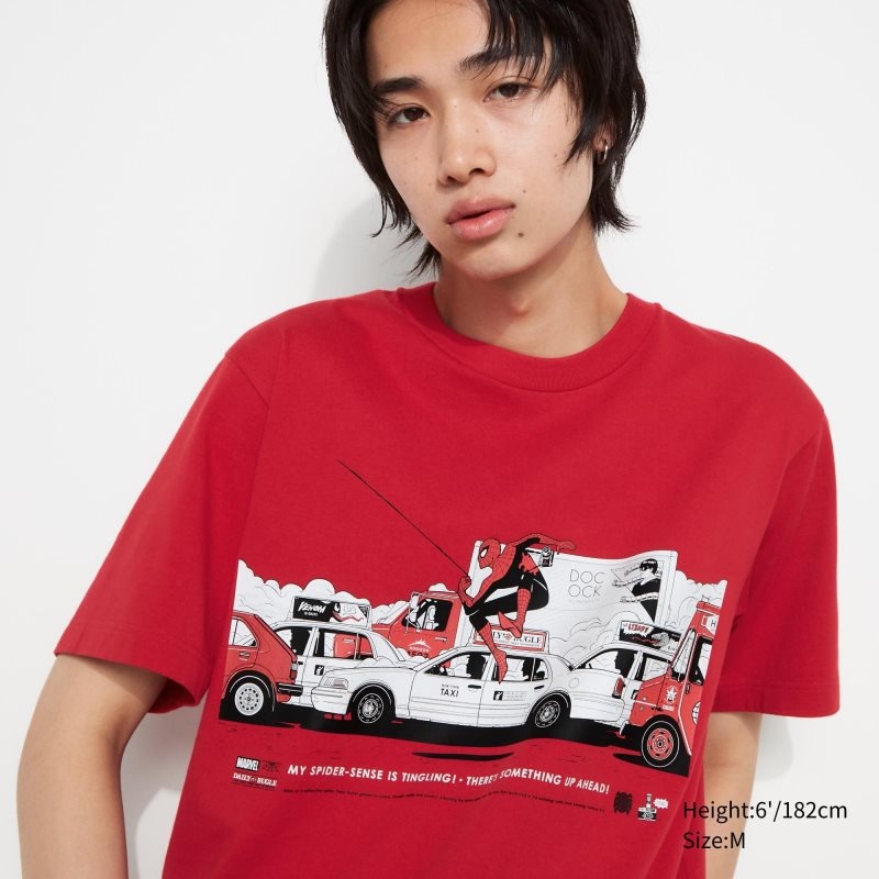 Red Uniqlo Marvel Art Collection By Mondo Ut Short Sleeve Graphic Men T Shirts | 2065050