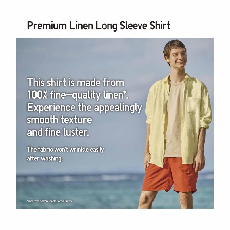 Red Uniqlo Premium Linen Long-sleeve Men Shirts | 5913376