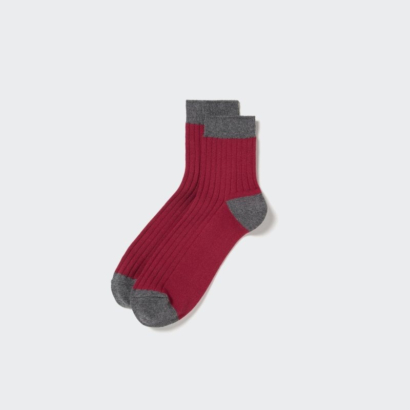 Red Uniqlo Ribbed Half Men Socks | 3503280