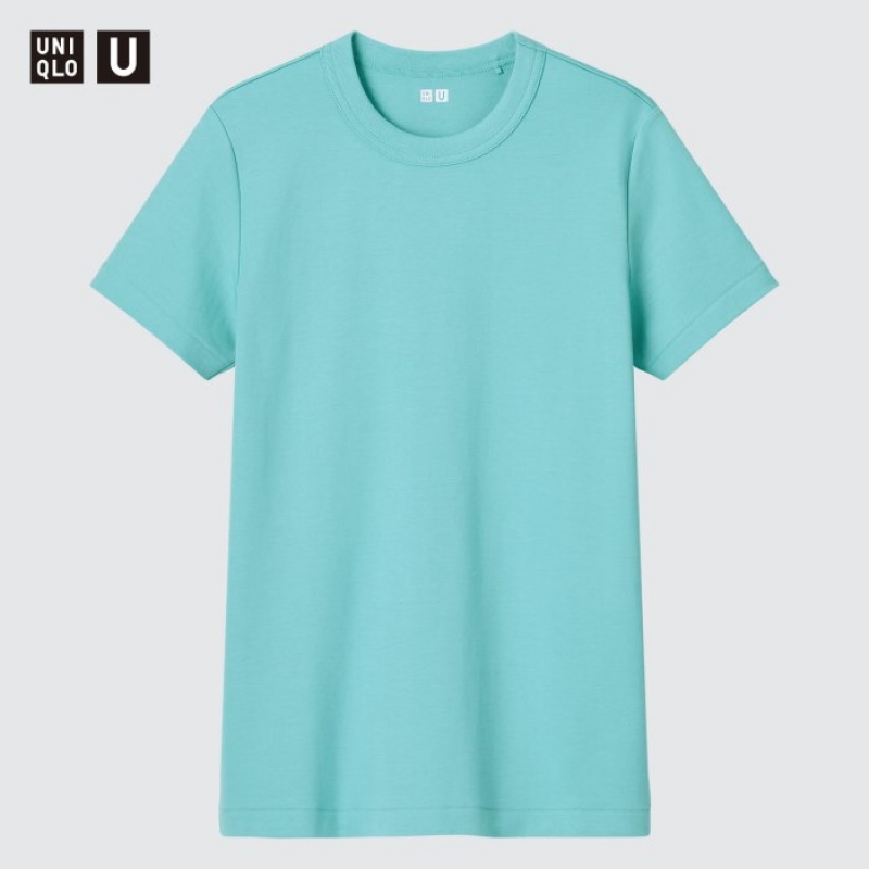 Turquoise Uniqlo U Crew Neck Short-sleeve Women T Shirts | 4580778