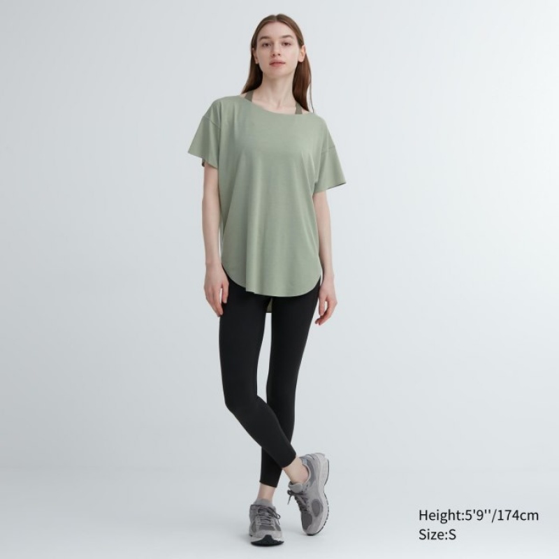 White Uniqlo AIRism Seamless Boat Neck Short-Sleeve Long Women T Shirts | 9300499