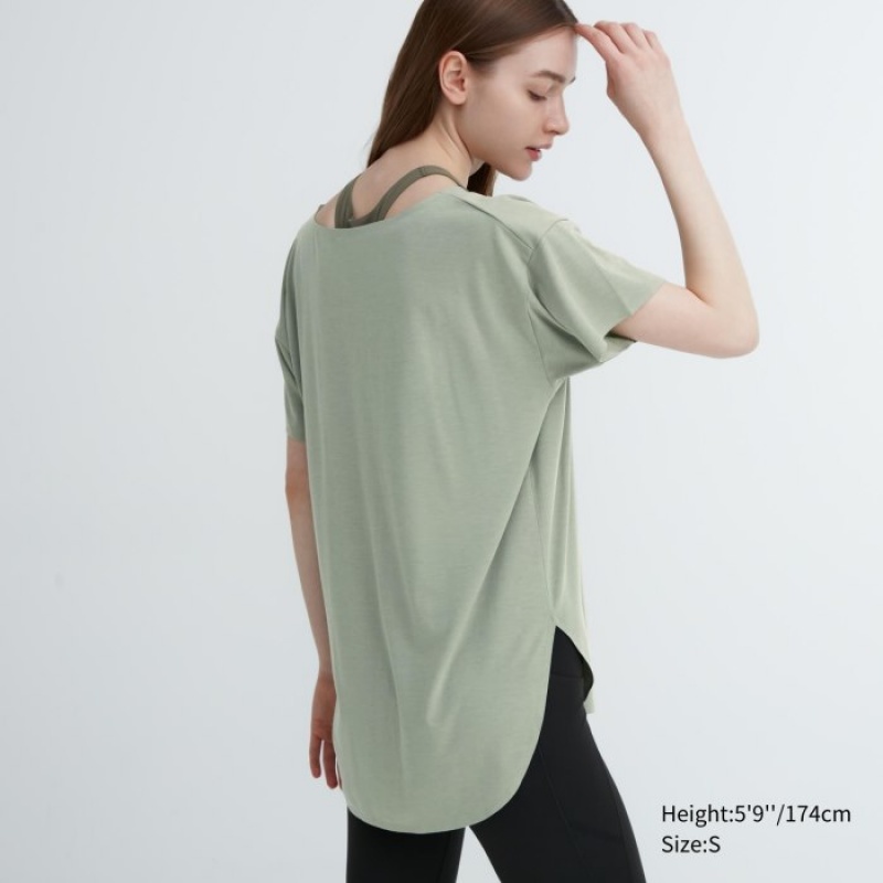 White Uniqlo AIRism Seamless Boat Neck Short-Sleeve Long Women T Shirts | 9300499