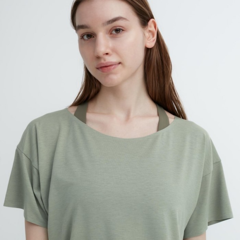 White Uniqlo AIRism Seamless Boat Neck Short-Sleeve Long Women T Shirts | 9300499