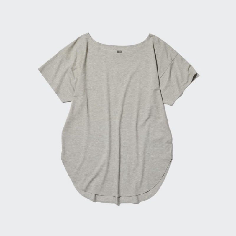 White Uniqlo AIRism Seamless Boat Neck Short-Sleeve Long Women T Shirts | 9300499