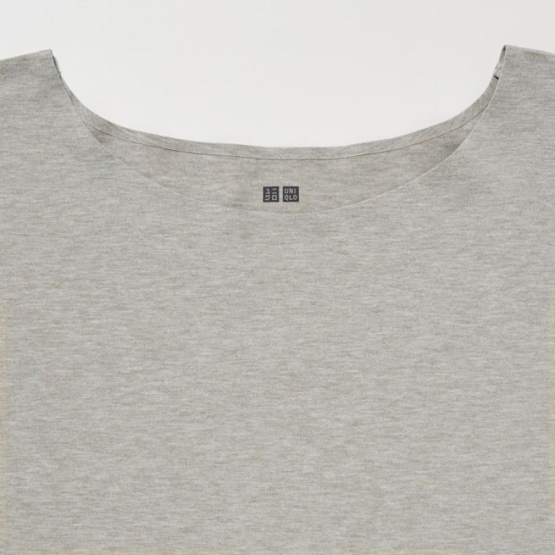 White Uniqlo AIRism Seamless Boat Neck Short-Sleeve Long Women T Shirts | 9300499