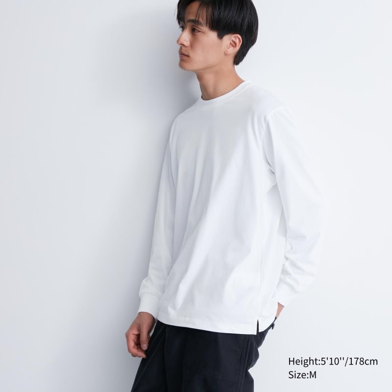 White Uniqlo Airism Cotton Uv Protection Crew Neck Men T Shirts | 856374