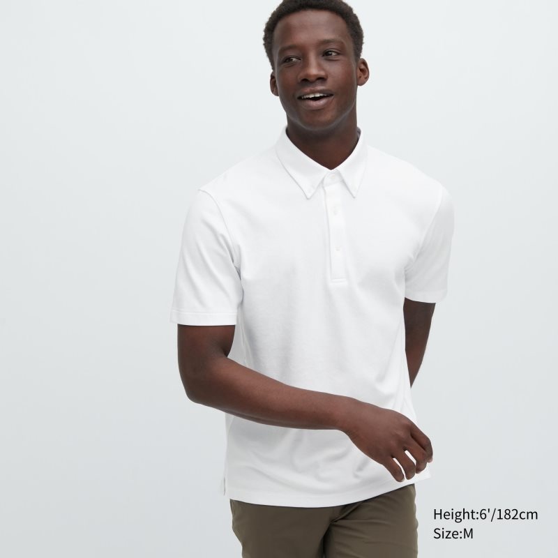 White Uniqlo Airism Pique Short-sleeve Men Polo Shirts | 8989569