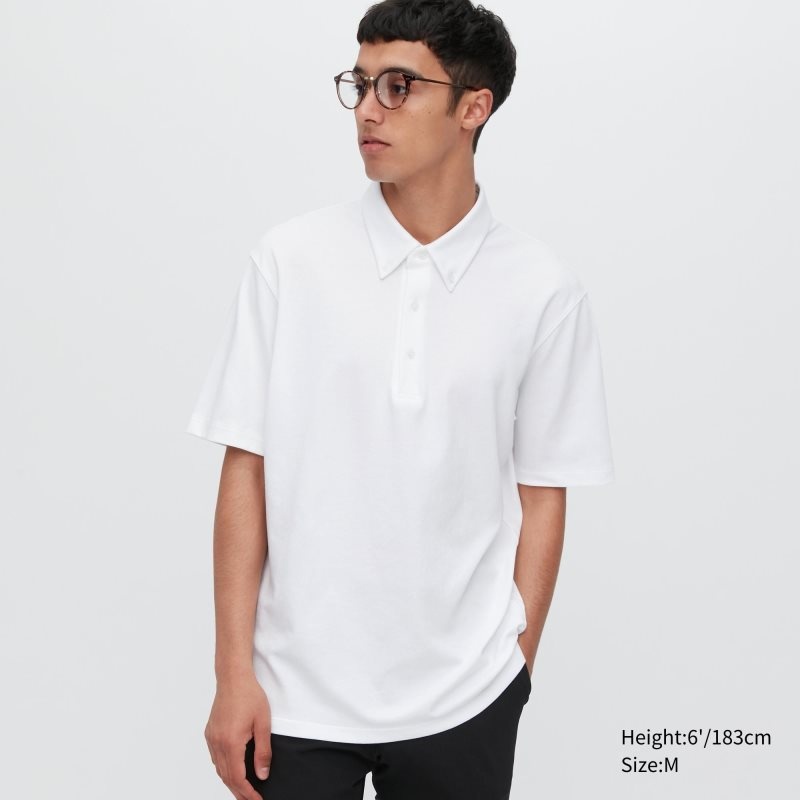 White Uniqlo Airism Pique Short-sleeve Men Polo Shirts | 8884445