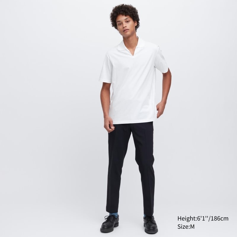 White Uniqlo Airism Skipper Collar Men Polo Shirts | 9528094
