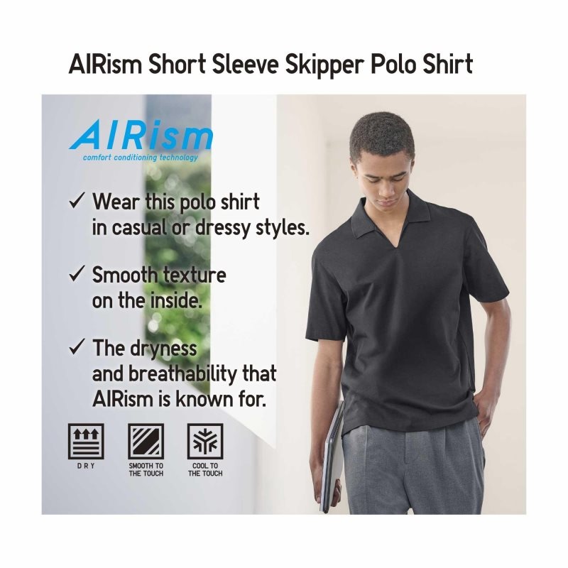 White Uniqlo Airism Skipper Collar Men Polo Shirts | 9528094