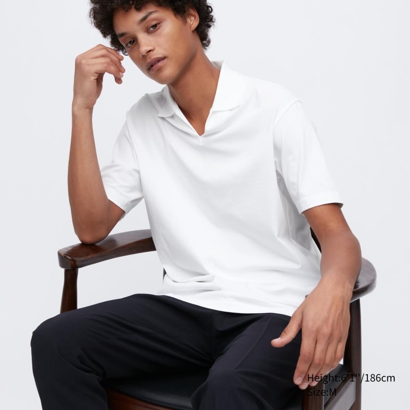 White Uniqlo Airism Skipper Collar Men Polo Shirts | 9528094