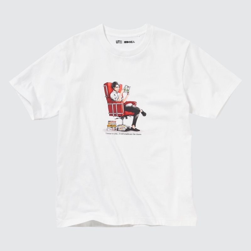 White Uniqlo Attack On Titan Ut Short-sleeve Graphic The Captain Levi Men T Shirts | 198167