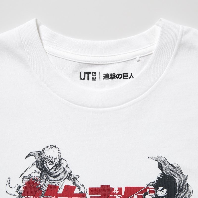 White Uniqlo Attack On Titan Ut Short-sleeve Graphic Eren, Mikasa, And Armin Men T Shirts | 3360296