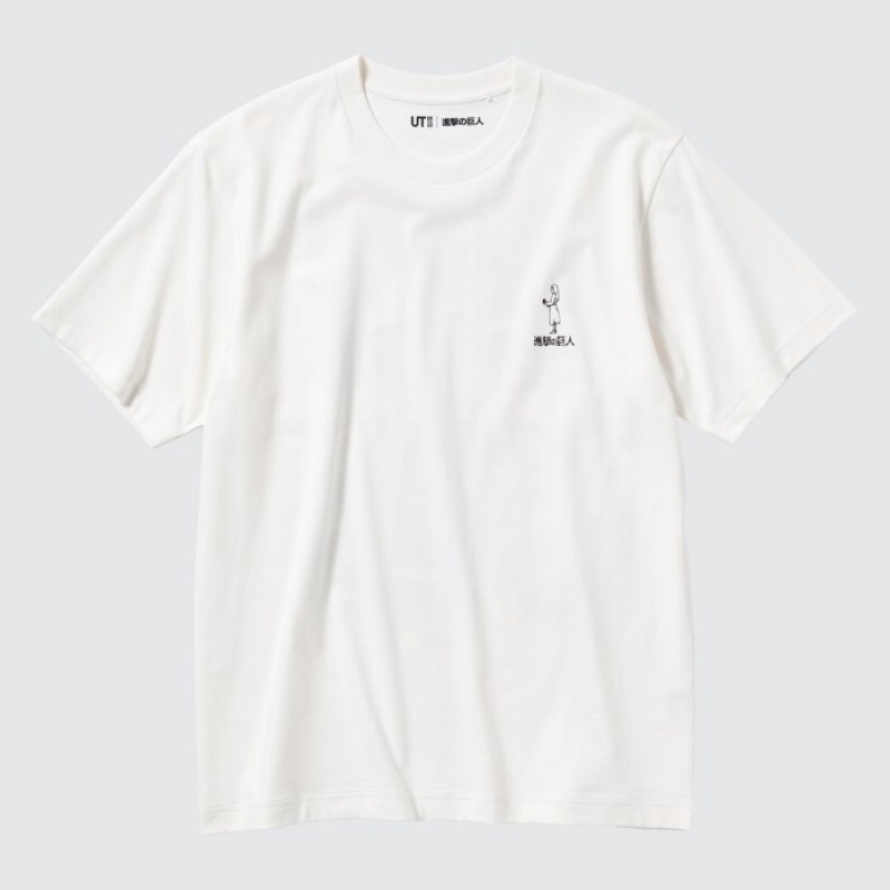 White Uniqlo Attack on Titan UT Short Sleeve Women T Shirts | 429439