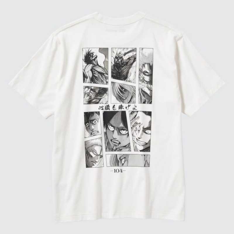 White Uniqlo Attack on Titan UT Short Sleeve Women T Shirts | 429439