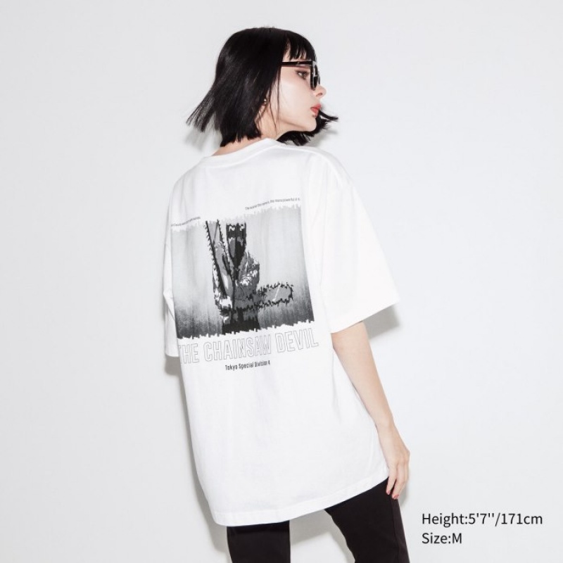 White Uniqlo Chainsaw Man × Kosuke Kawamura UT Oversized Short-Sleeve Denji Women T Shirts | 7204099