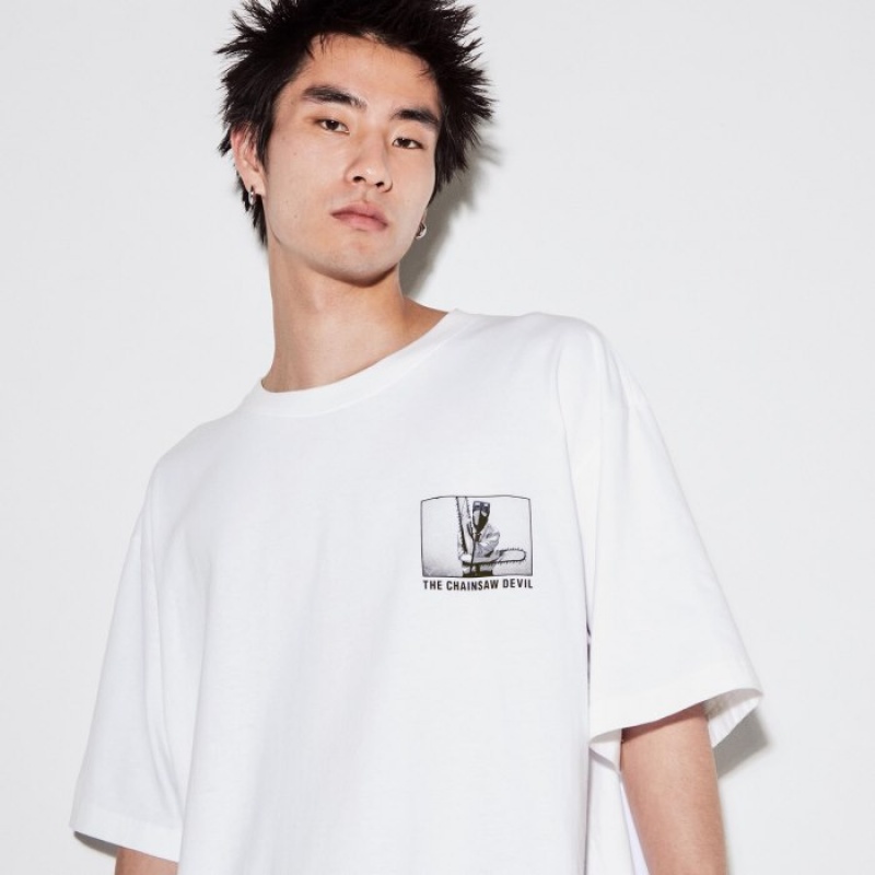 White Uniqlo Chainsaw Man × Kosuke Kawamura UT Oversized Short-Sleeve Denji Women T Shirts | 7204099